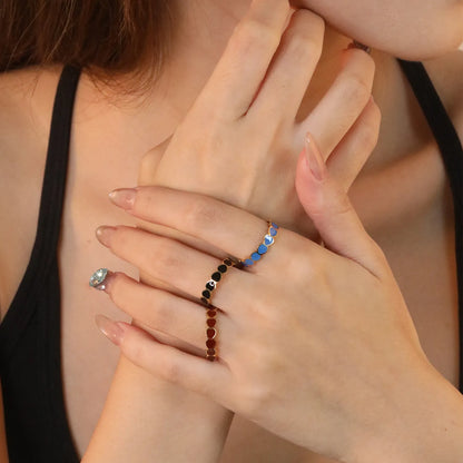 ✨ Wholesale Gold Stainless Steel Heart Shape Enamel Ring | 4mm Light Blue/Black/Dark Red Drip Oil Design | Adjustable Open Ring for Bulk Orders