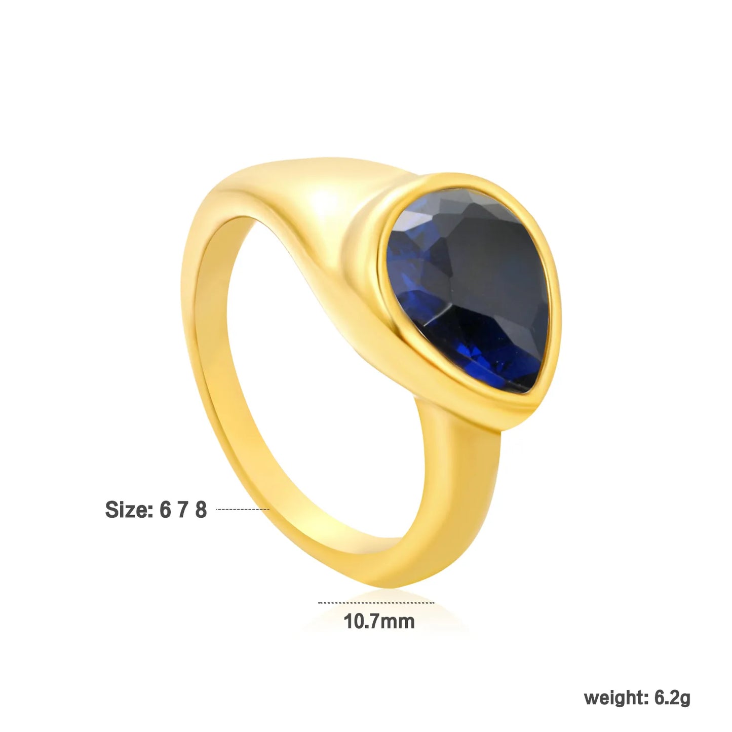 ✨ 18K Gold PVD 10.7mm high Water drop shape Rings Wholesale (MOQ 12+) | Stainless Steel Hypoallergenic Bands 🌍 | Stackable & Statement Rings