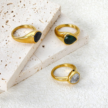 ✨ 18K Gold PVD 10.7mm high Water drop shape Rings Wholesale (MOQ 12+) | Stainless Steel Hypoallergenic Bands 🌍 | Stackable & Statement Rings