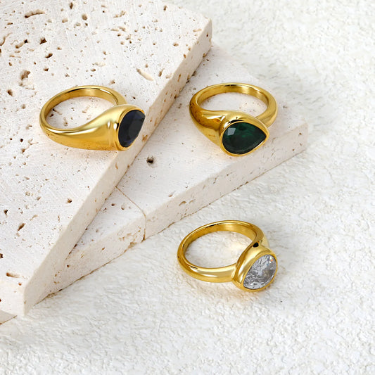 ✨ 18K Gold PVD 10.7mm high Water drop shape Rings Wholesale (MOQ 12+) | Stainless Steel Hypoallergenic Bands 🌍 | Stackable & Statement Rings