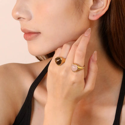 ✨ 18K Gold PVD 14.5mm High Triangular Tiger's eye stone / Rose quartz Rings Wholesale (MOQ 12+) | Stainless Steel Hypoallergenic Bands 🌍 | Stackable & Statement Rings