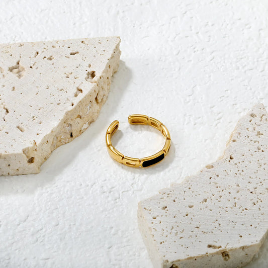 ✨ Wholesale 3.8mm Black Oil Drop Ring | Gold Stainless Steel Band