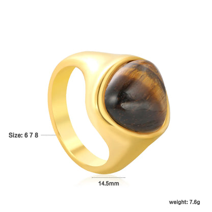✨ 18K Gold PVD 14.5mm High Triangular Tiger's eye stone / Rose quartz Rings Wholesale (MOQ 12+) | Stainless Steel Hypoallergenic Bands 🌍 | Stackable & Statement Rings
