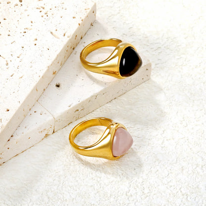 ✨ 18K Gold PVD 14.5mm High Triangular Tiger's eye stone / Rose quartz Rings Wholesale (MOQ 12+) | Stainless Steel Hypoallergenic Bands 🌍 | Stackable & Statement Rings