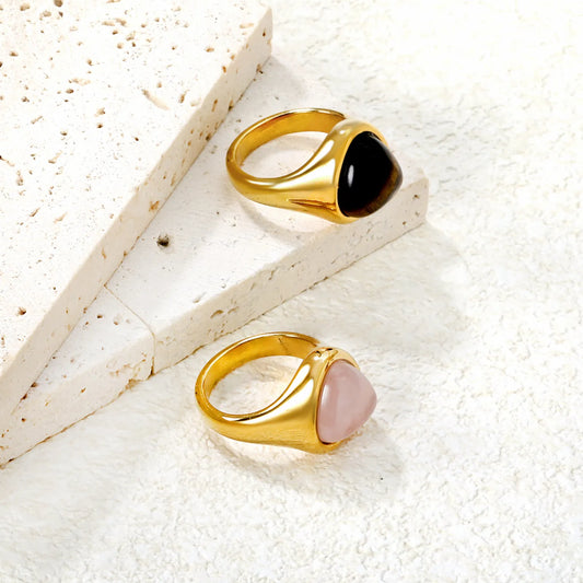 ✨ 18K Gold PVD 14.5mm High Triangular Tiger's eye stone / Rose quartz Rings Wholesale (MOQ 12+) | Stainless Steel Hypoallergenic Bands 🌍 | Stackable & Statement Rings