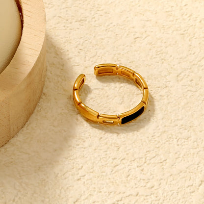 ✨ Wholesale 3.8mm Black Oil Drop Ring | Gold Stainless Steel Band