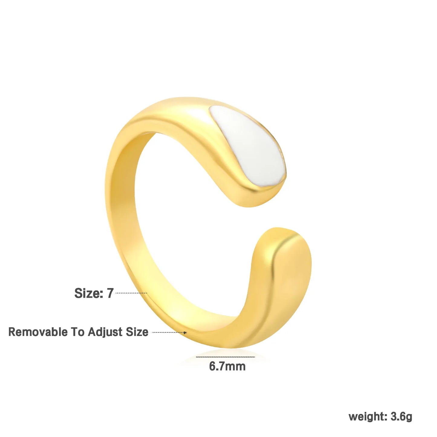 ✨ 18K Gold PVD 6.7mm High oil-drop white Geometric Water drop open Rings Wholesale (MOQ 12+) | Stainless Steel Hypoallergenic Bands 🌍 | Stackable & Statement Rings
