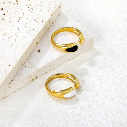 ✨ 18K Gold PVD 6.7mm High oil-drop white Geometric Water drop open Rings Wholesale (MOQ 12+) | Stainless Steel Hypoallergenic Bands 🌍 | Stackable & Statement Rings