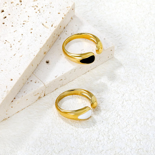✨ 18K Gold PVD 6.7mm High oil-drop white Geometric Water drop open Rings Wholesale (MOQ 12+) | Stainless Steel Hypoallergenic Bands 🌍 | Stackable & Statement Rings
