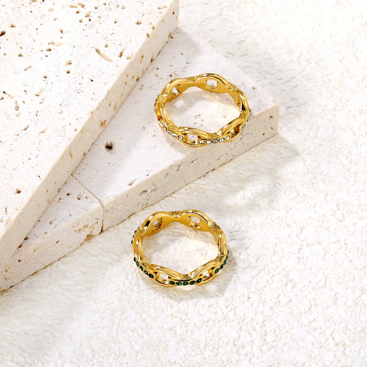 ✨ 18K Gold PVD 5mm High Single-clasp Chain Rings With Zircon Wholesale (MOQ 12+) | Stainless Steel Hypoallergenic Bands 🌍 | Stackable & Statement Rings