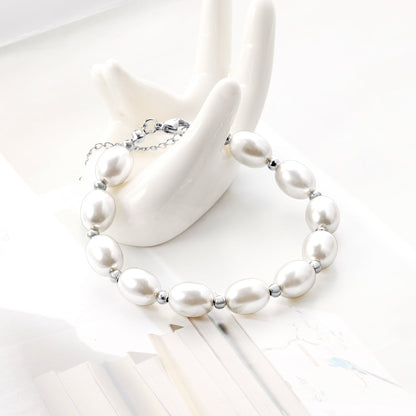 Steel and gold pearl with steel beads bracelet 10*13mm 20+5cm