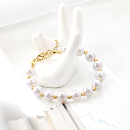 Steel and Gold Pearls with Steel Beads Bracelet 10mm 20+5cm