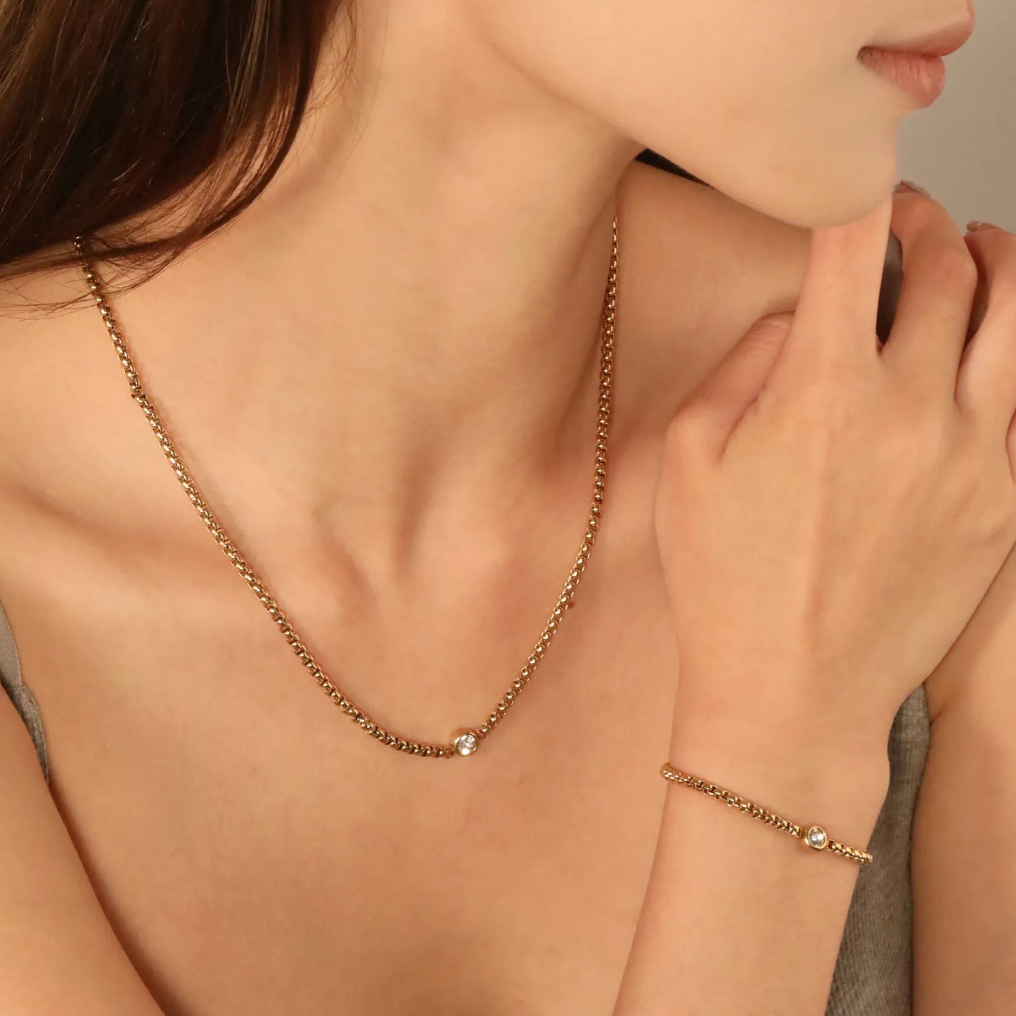 ✨ Wholesale 6mm Diamond Inlay Bracelet 2.9x18+5cm | Steel/Gold | Stainless Steel Chain Hypoallergenic