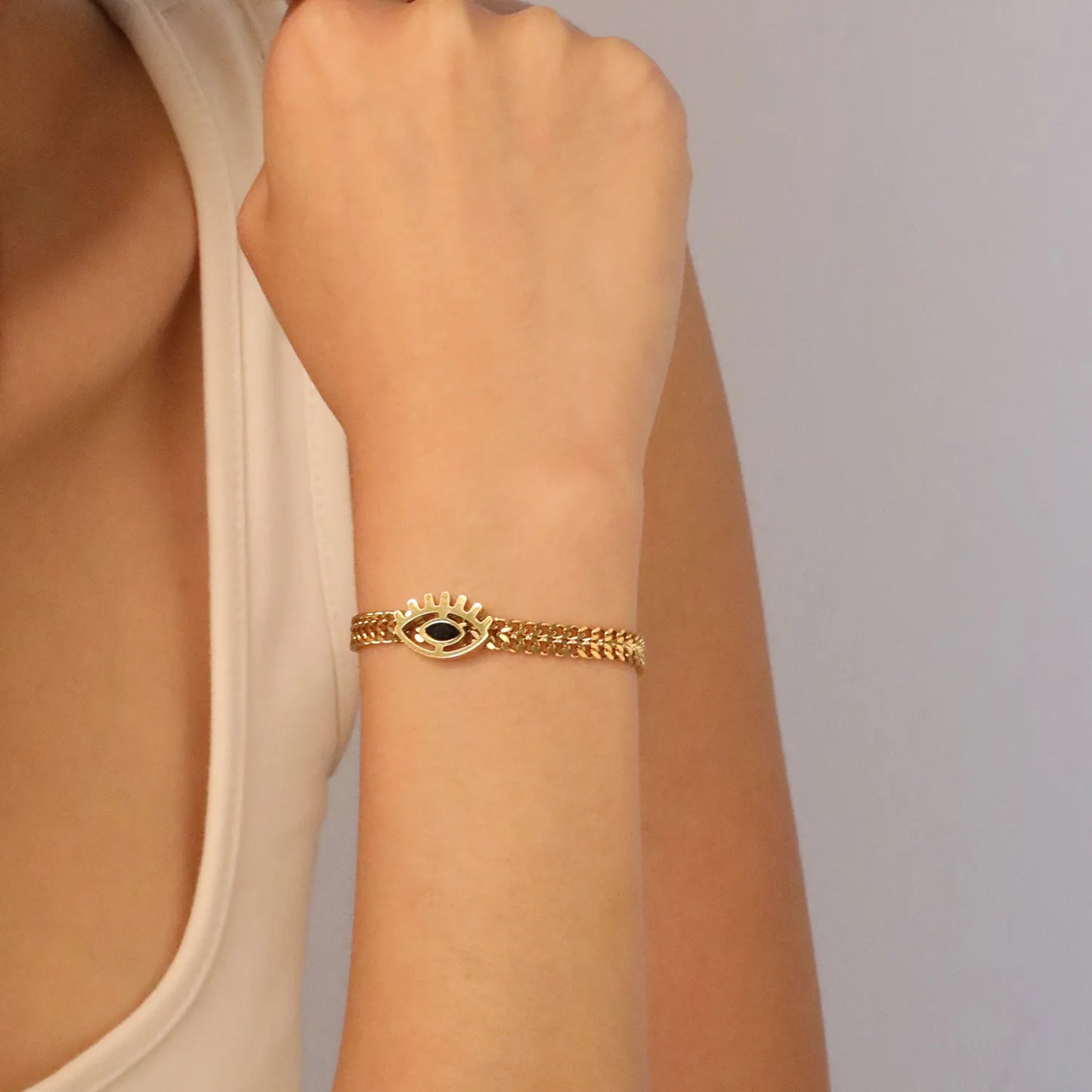 ✨ Wholesale 16.5x10.7mm Evil Eye Pendant Bracelet | 5.4mm Chain 17+5cm | Gold Stainless Steel