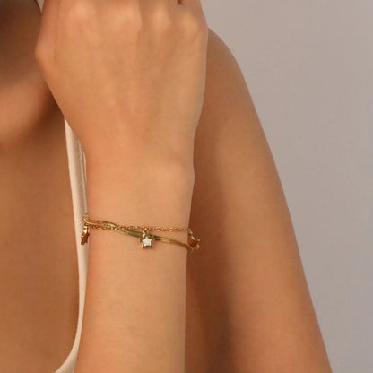 ✨ Wholesale Dual-Layer Star Chain Bracelet | 7.2+9mm Charm 16+5cm | Gold Stainless Steel