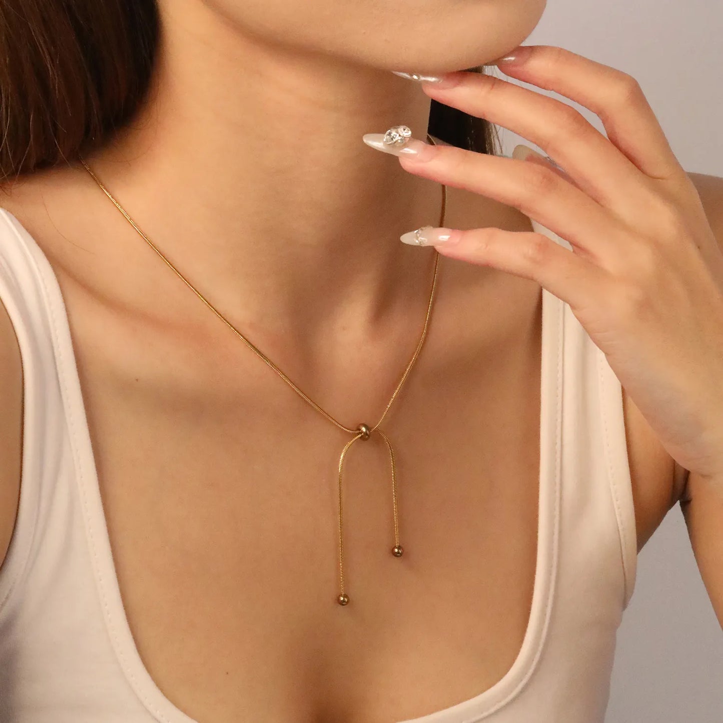 ✨ Wholesale 4mm Double Bead Slide Necklace | 3x6mm Hollow Beads | 60cm Gold Snake Chain