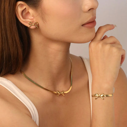 🎀 Wholesale 12x20mm Bow 4mm Curb Chain Bracelet 18+5cm +6mm Tag | Stainless Steel (Steel/Gold)