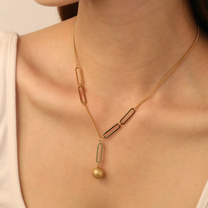 ✨Wholesale Paperclip Chain Necklace: 10mm Sand Bead Pendant + 40+5cm Adjustable | Steel/Gold Stainless Steel Bulk Jewelry