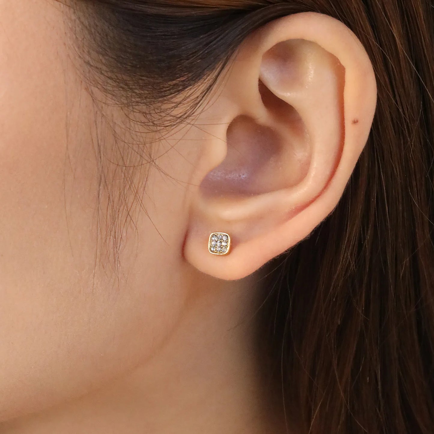 ✨Wholesale 5mm Geometric Stud Earrings | Steel/Gold Stainless Steel | CZ White Diamond | Bulk Ear Jewelry