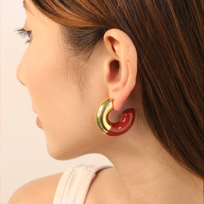 ✨Gold Drip Enamel C-Earrings | 10.3x31.2mm Stainless Steel | White/Black/Red Wholesale