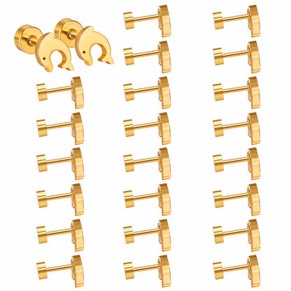 12 pairs Dolphin Shape Steel Goldtone Screwback Stud Earrings