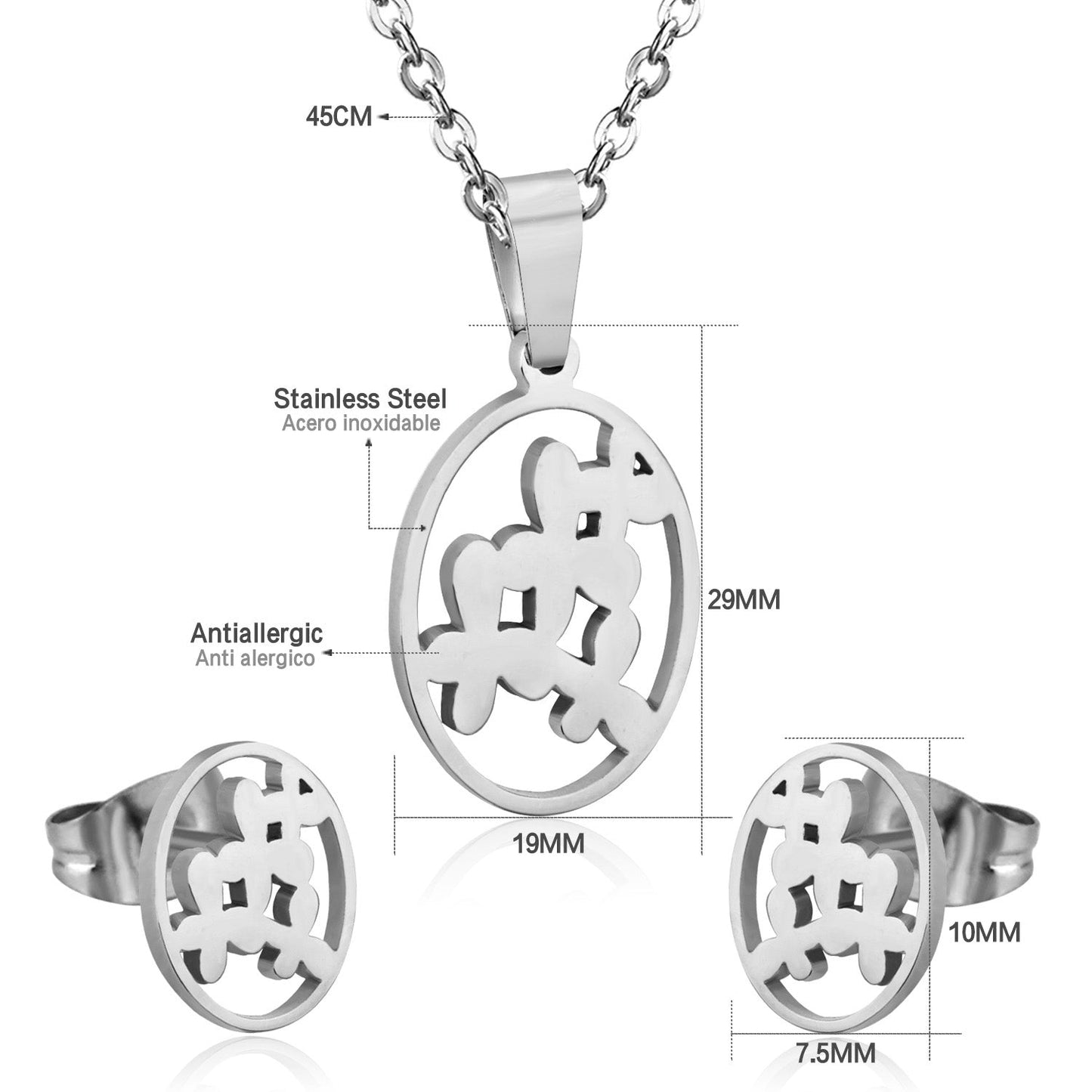 Steel/golden cut jewelry set with grass-like shape in the center without diamonds