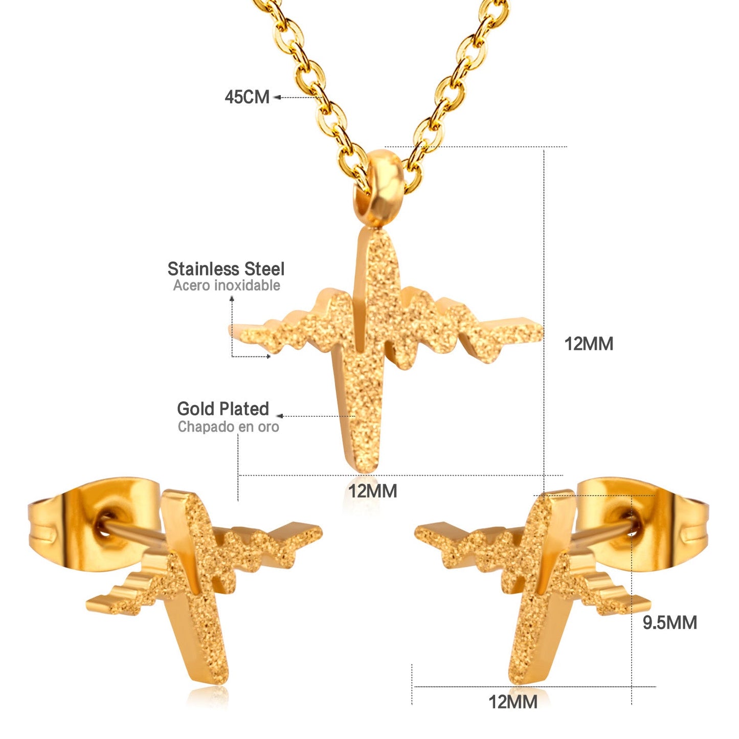 Steel/Gold Cutting Current Frosted/Glossy Jewelry Set without Diamonds