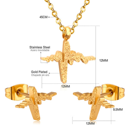 Steel/Gold Cutting Current Frosted/Glossy Jewelry Set without Diamonds