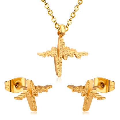 Steel/Gold Cutting Current Frosted/Glossy Jewelry Set without Diamonds