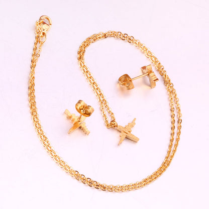 Steel/Gold Cutting Current Frosted/Glossy Jewelry Set without Diamonds