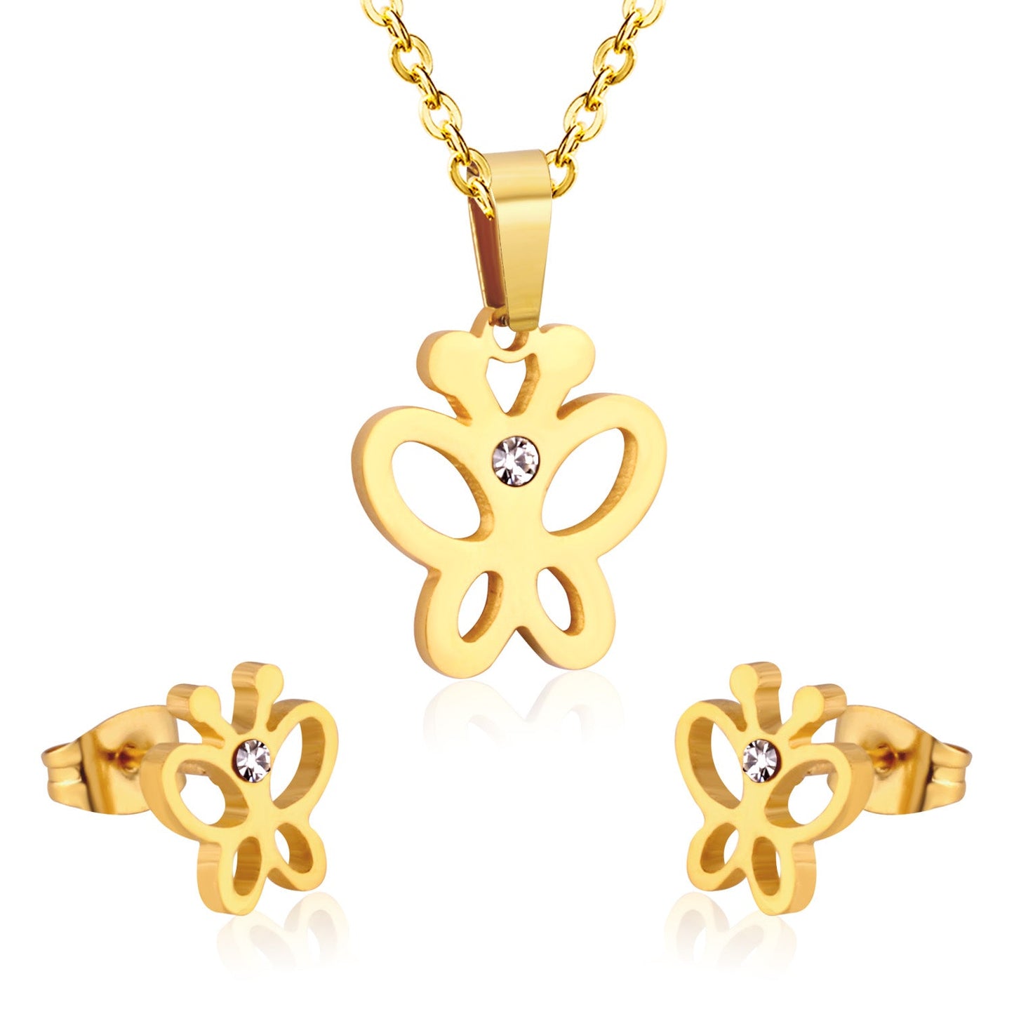Steel/Gold Tigers Wisps with Diamonds in the Center Cut Jewelry Set with Diamonds