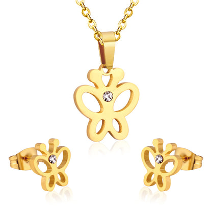 Steel/Gold Tigers Wisps with Diamonds in the Center Cut Jewelry Set with Diamonds