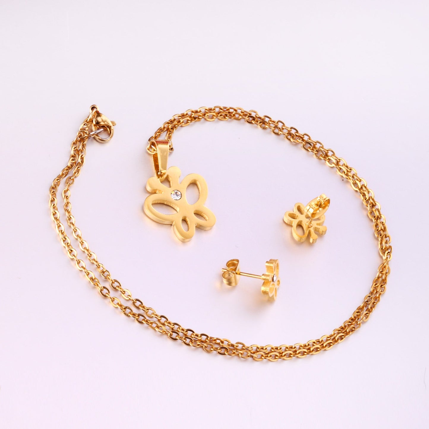 Steel/Gold Tigers Wisps with Diamonds in the Center Cut Jewelry Set with Diamonds
