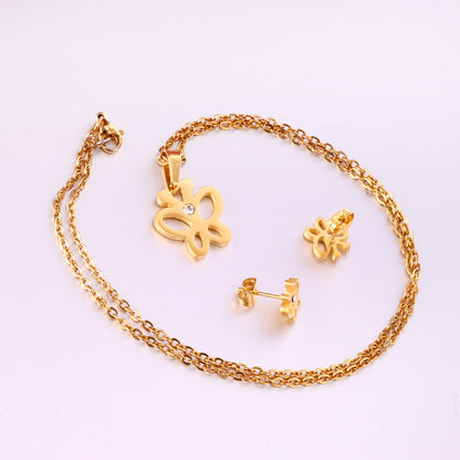 Steel/Gold Tigers Wisps with Diamonds in the Center Cut Jewelry Set with Diamonds