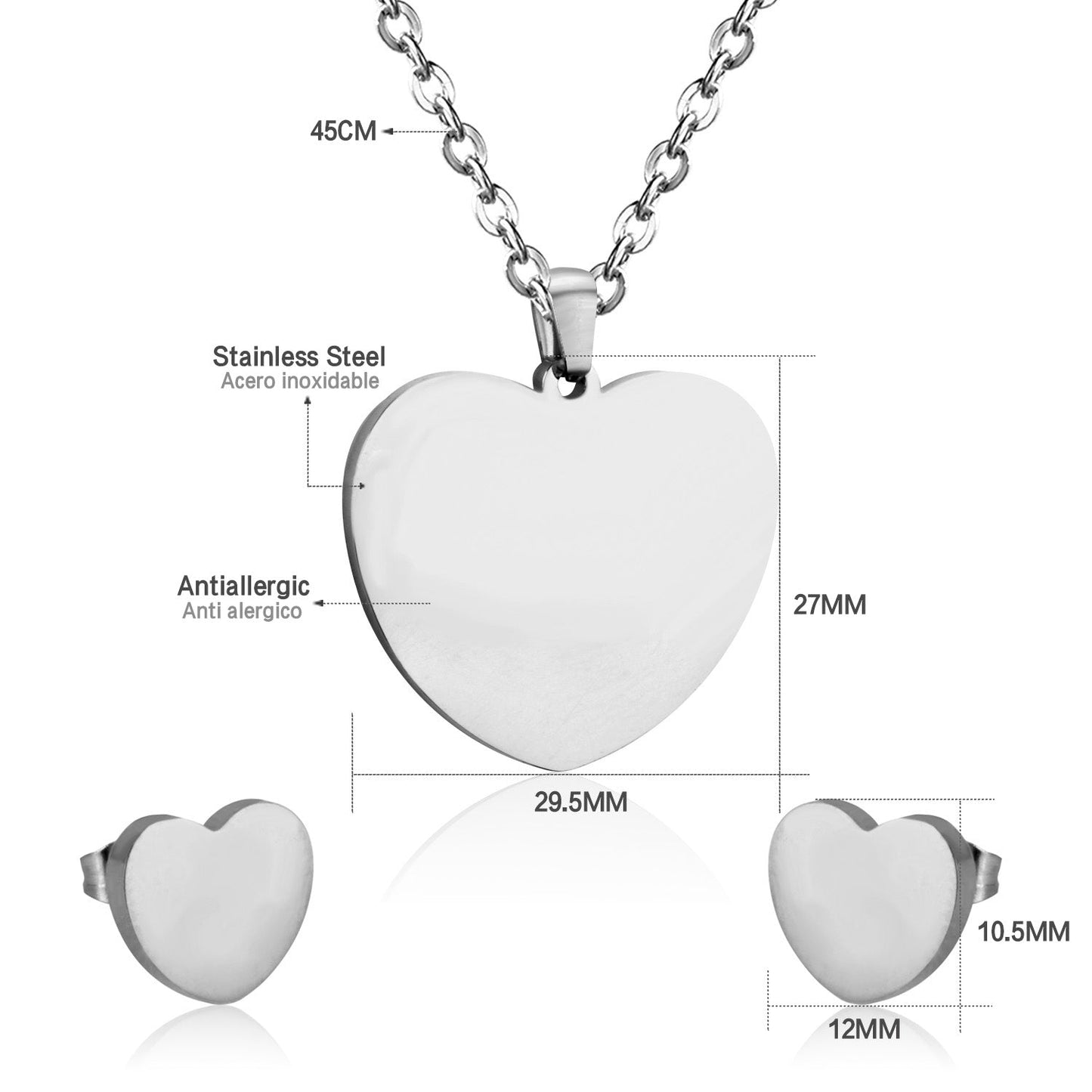 Heart Earrings Pendant Chain Necklace Jewelry Set For Women Girls Gold/Steel Wedding Dubai African Jewellery Sets