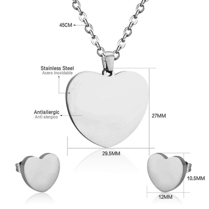 Heart Earrings Pendant Chain Necklace Jewelry Set For Women Girls Gold/Steel Wedding Dubai African Jewellery Sets