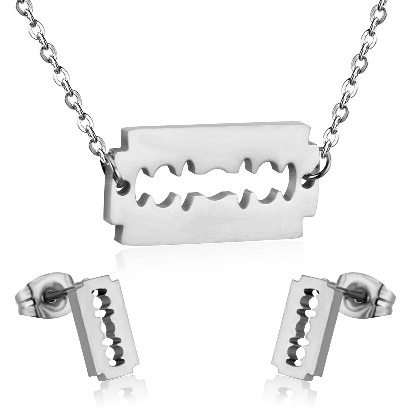 Steel/Gold Smooth Cut Center Irregular Wisps Jewelry Set without Diamonds