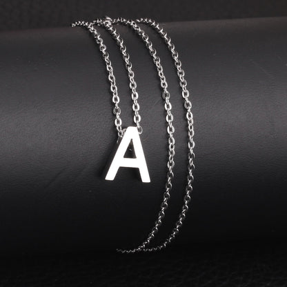 ASON Delicate Classic Style Initial 26 Letters Alphabet Chain Pendant Necklace Stainless Steel Color Jewelry Chokers