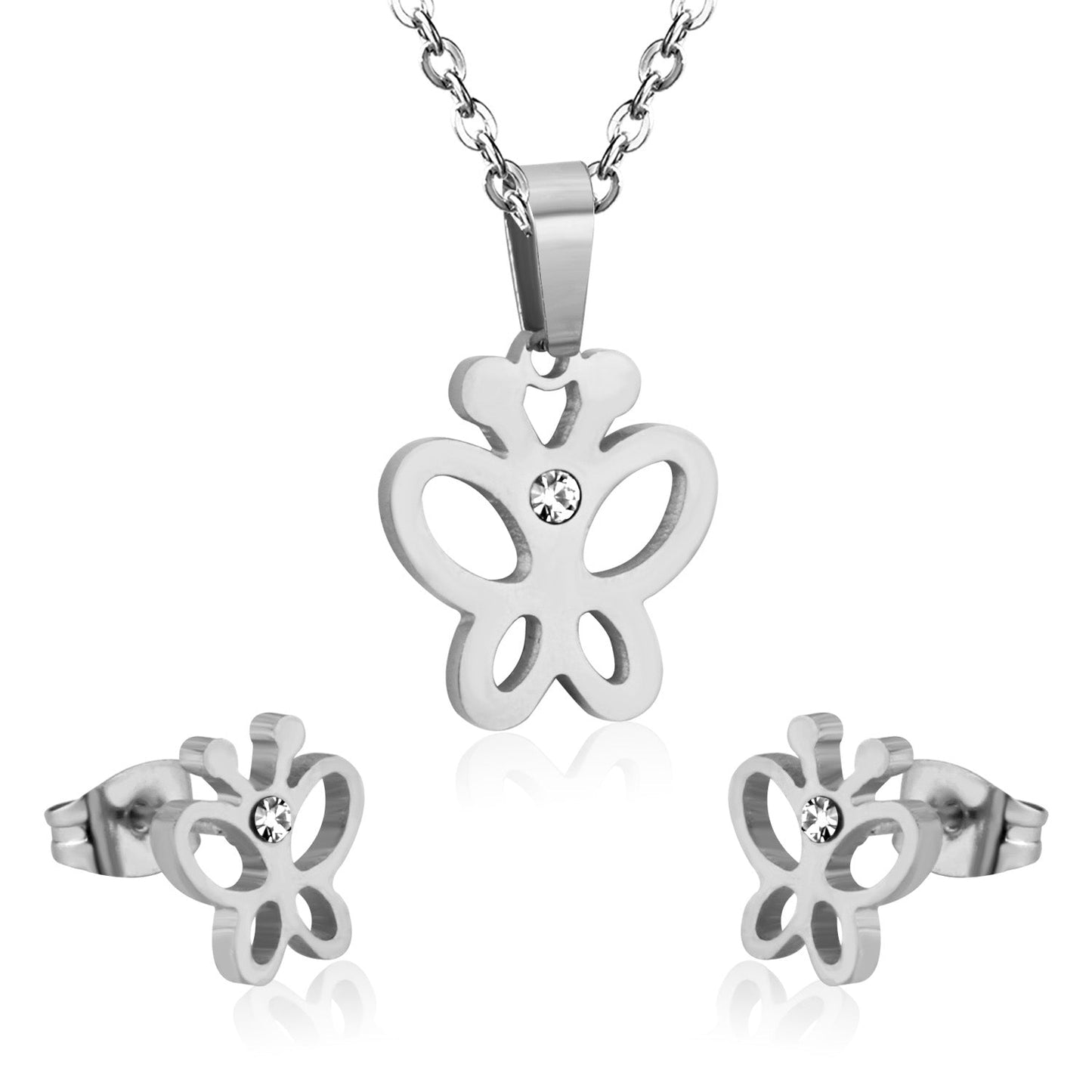 Steel/Gold Tigers Wisps with Diamonds in the Center Cut Jewelry Set with Diamonds