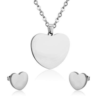 Heart Earrings Pendant Chain Necklace Jewelry Set For Women Girls Gold/Steel Wedding Dubai African Jewellery Sets