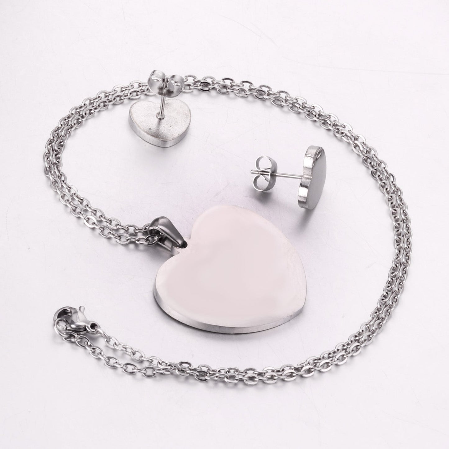 Heart Earrings Pendant Chain Necklace Jewelry Set For Women Girls Gold/Steel Wedding Dubai African Jewellery Sets