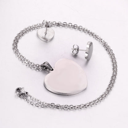 Heart Earrings Pendant Chain Necklace Jewelry Set For Women Girls Gold/Steel Wedding Dubai African Jewellery Sets