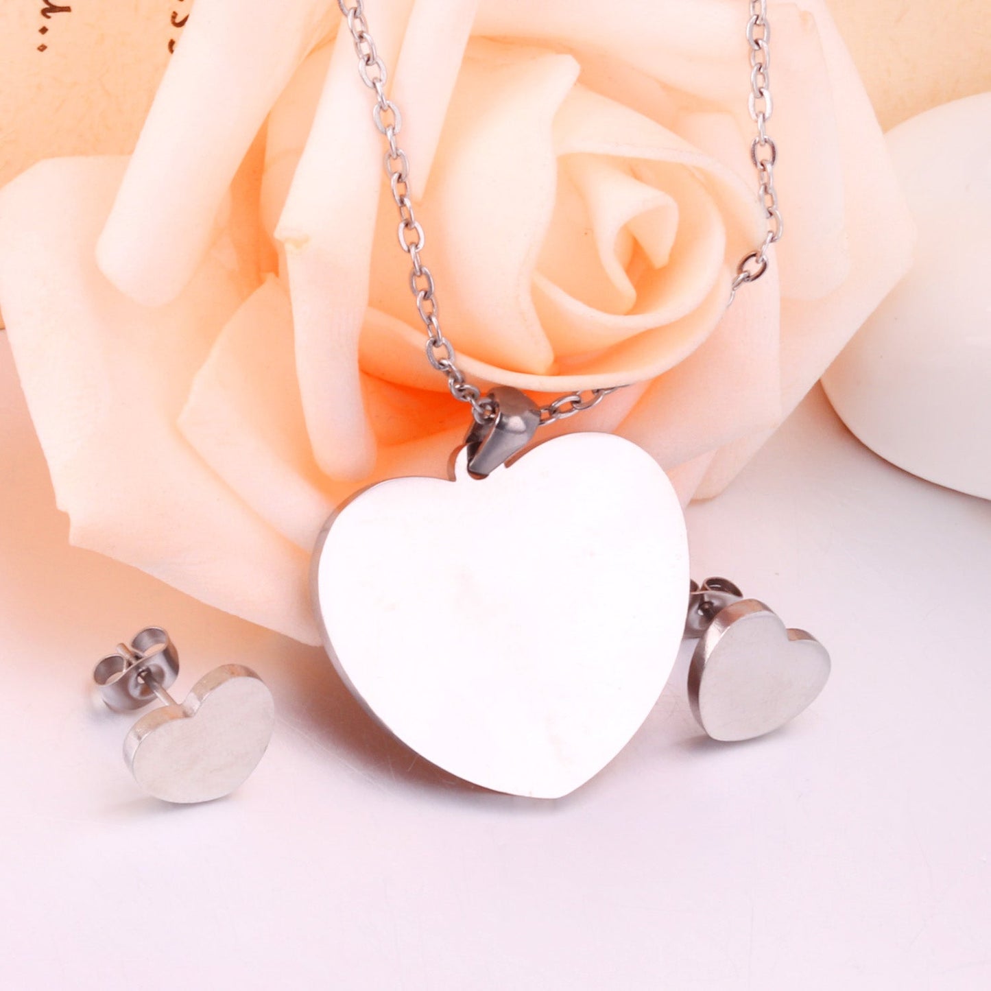 Heart Earrings Pendant Chain Necklace Jewelry Set For Women Girls Gold/Steel Wedding Dubai African Jewellery Sets