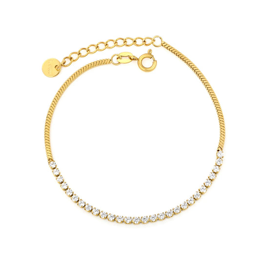 Snake Chain Spliced CZ Tennis Dainty Bracelet | 18K Gold Plated Stainless Steel Jewelry for Wholesale