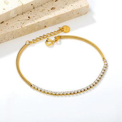 Snake Chain Spliced CZ Tennis Dainty Bracelet | 18K Gold Plated Stainless Steel Jewelry for Wholesale