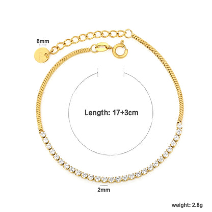 Snake Chain Spliced CZ Tennis Dainty Bracelet | 18K Gold Plated Stainless Steel Jewelry for Wholesale