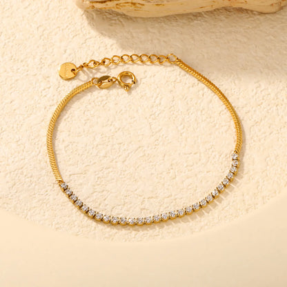Snake Chain Spliced CZ Tennis Dainty Bracelet | 18K Gold Plated Stainless Steel Jewelry for Wholesale