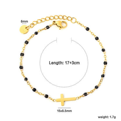 Cross Charm Enamel Station Bracelet | Blue/Black/Purple Color | 18K Gold Plated Stainless Steel for Bulk Order