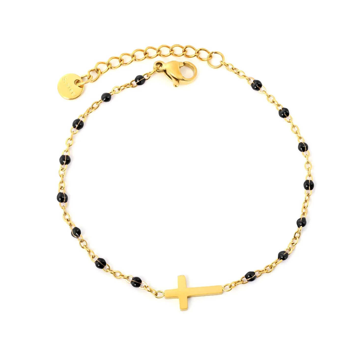 Cross Charm Enamel Station Bracelet | Blue/Black/Purple Color | 18K Gold Plated Stainless Steel for Bulk Order