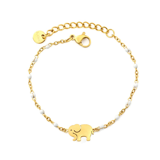 Wholesale Elephant Charm Enamel Station Bracelet | Black/White/Red Beads